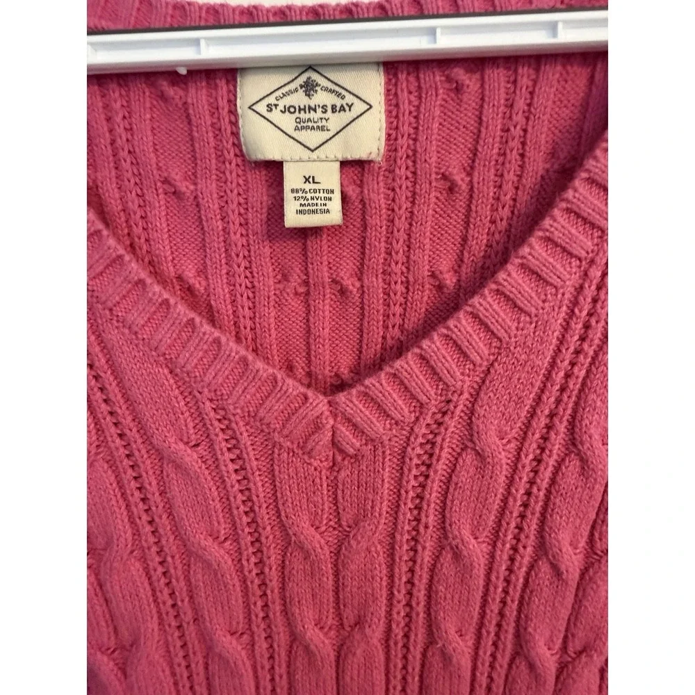 St Johns  Bay Pink Cable Knit Sweater Sz XL Preppy Cottage Coastal Grandpa Y2K